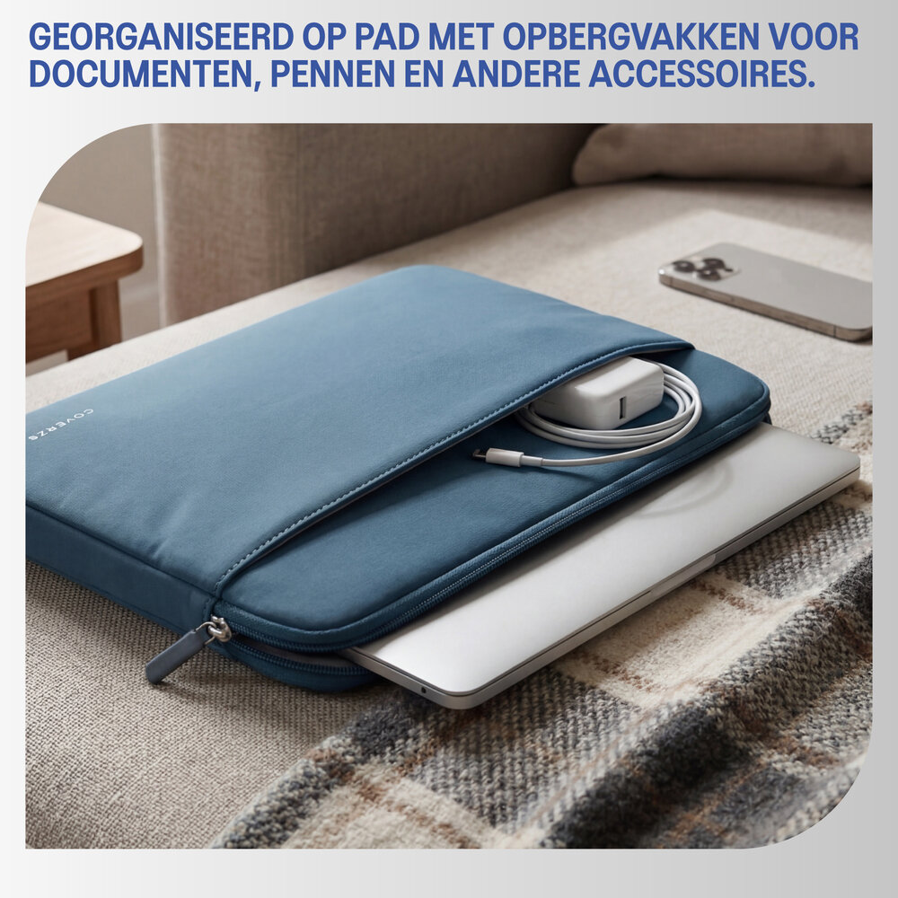Coverzs Coverzs Luxe laptop sleeve met extra vak - 15,6 Inch (blauw)