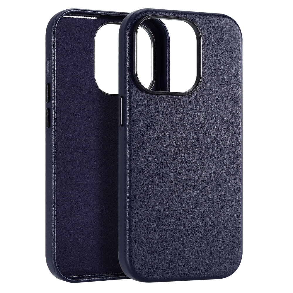 Coverzs Coverzs iPhone 14 Pro luxe leren MagSafe case (donkerblauw)
