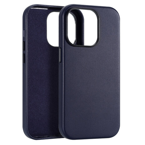 Coverzs Coverzs iPhone 14 Pro luxe leren MagSafe case (donkerblauw)