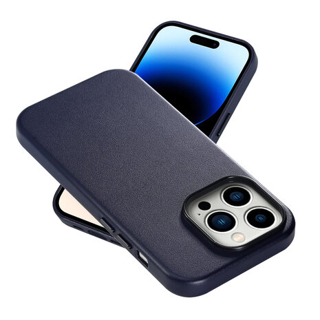 Coverzs Coverzs iPhone 14 Pro luxe leren MagSafe case (donkerblauw)