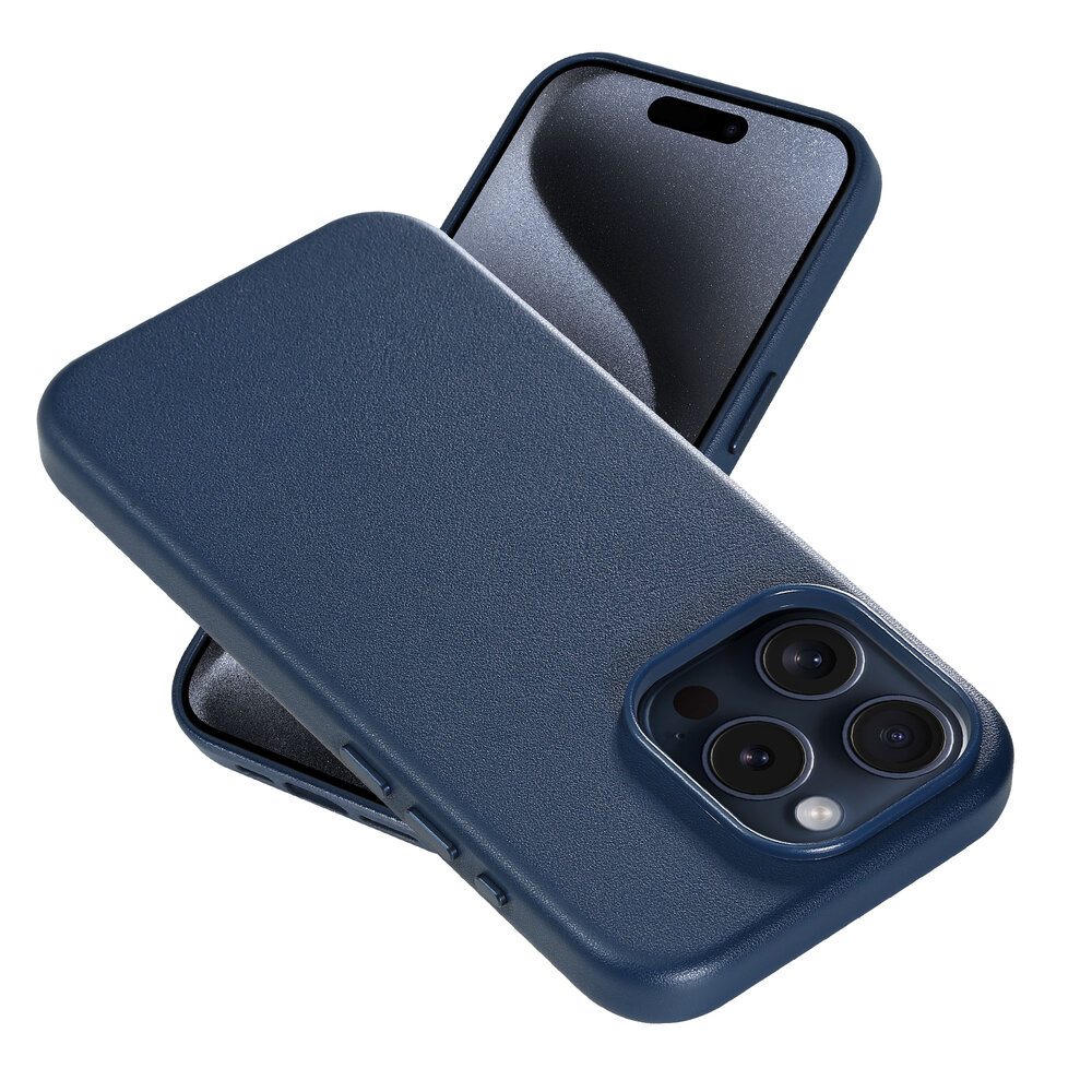 Coverzs Coverzs iPhone 15 Pro luxe leren MagSafe case (donkerblauw)