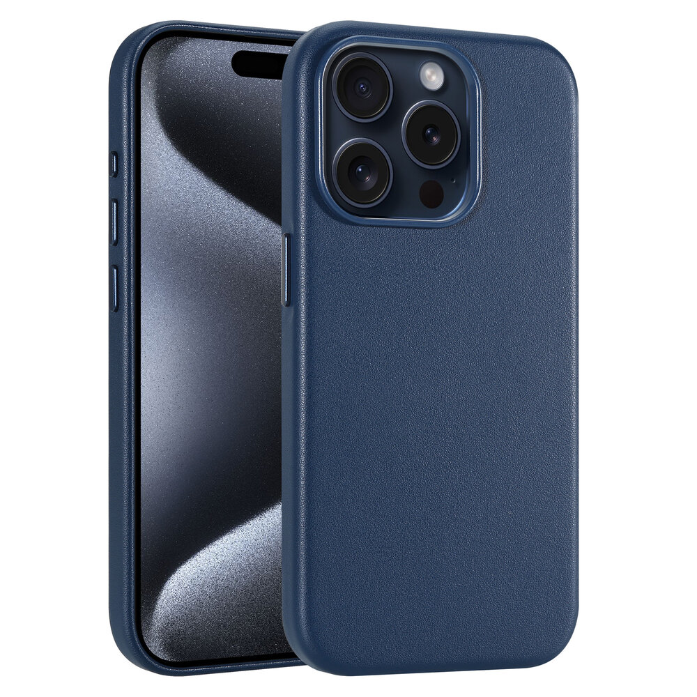 Coverzs Coverzs iPhone 15 Pro luxe leren MagSafe case (donkerblauw)