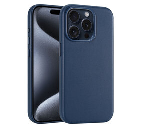 Coverzs iPhone 15 Pro luxe leren MagSafe case (donkerblauw)
