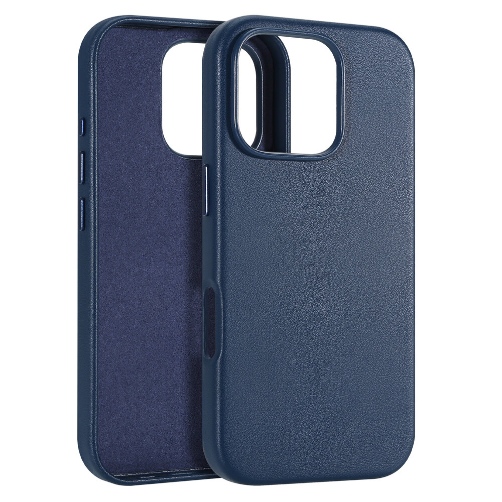 Coverzs Coverzs iPhone 16 Pro luxe leren MagSafe case (donkerblauw)