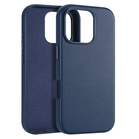 Coverzs Coverzs iPhone 16 Pro luxe leren MagSafe case (donkerblauw)