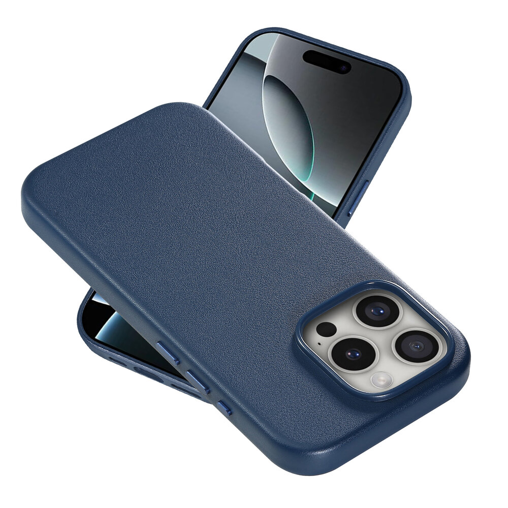 Coverzs Coverzs iPhone 16 Pro luxe leren MagSafe case (donkerblauw)