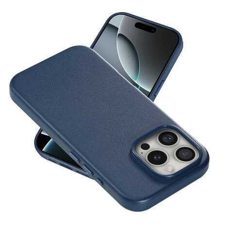 Coverzs Coverzs iPhone 16 Pro luxe leren MagSafe case (donkerblauw)
