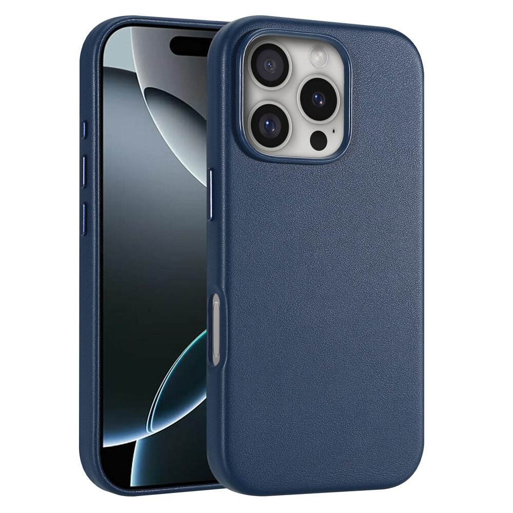 Coverzs Coverzs iPhone 16 Pro luxe leren MagSafe case (donkerblauw)
