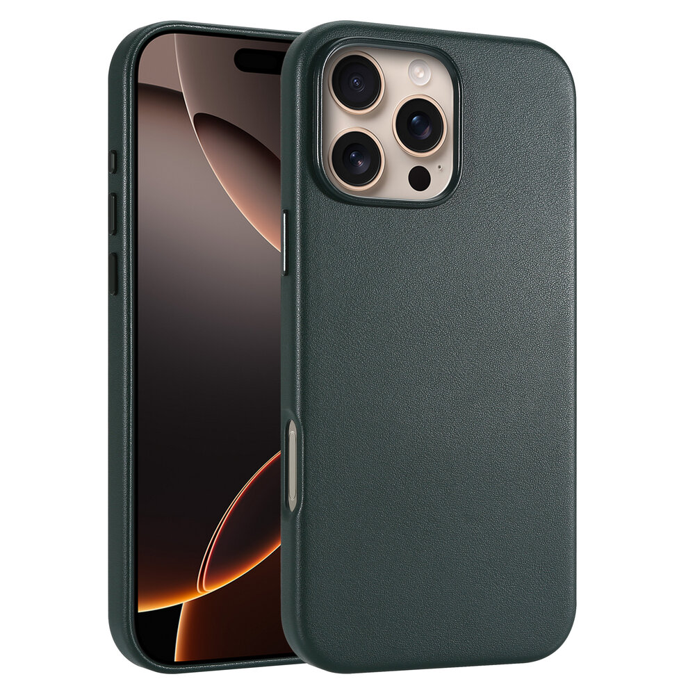 Coverzs Coverzs iPhone 16 Pro Max luxe leren MagSafe case (donkergroen)