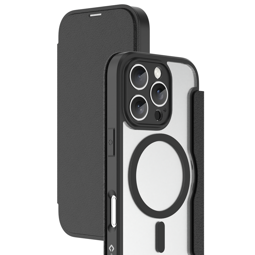 Coverzs Coverzs iPhone 16 Pro Max MagSafe bookcase (transparant / zwart)