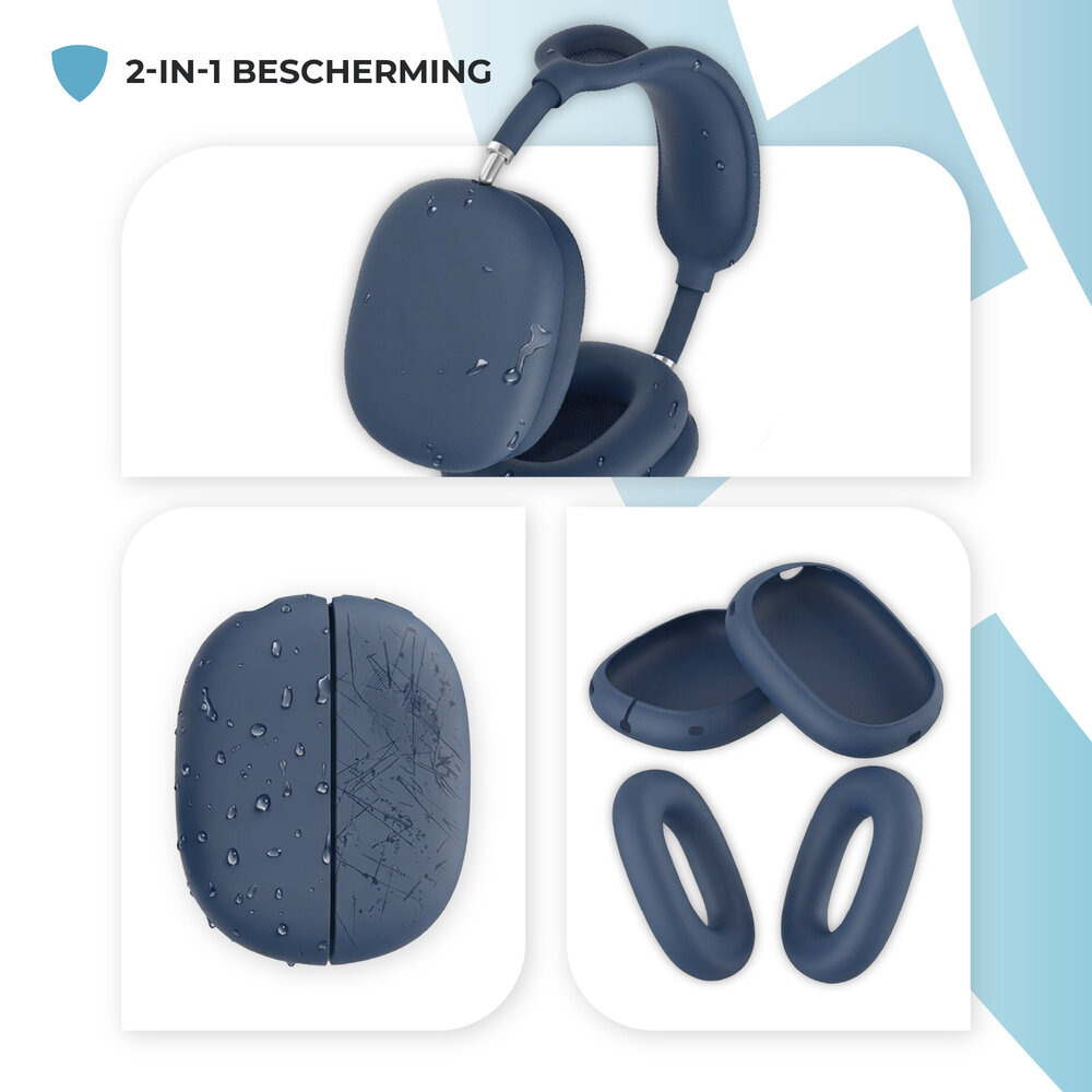 ShieldCase® ShieldCase Airpods Max 2 siliconen oorkussens & cover bundel (donkerblauw)