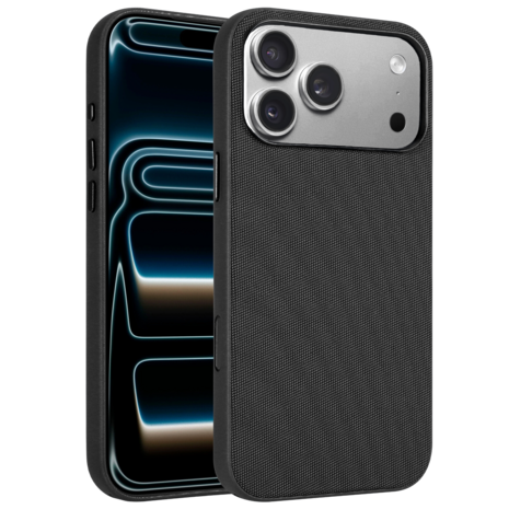 Coverzs iPhone 17 Pro Max Woven MagSafe hoesje met telefoonkoord (zwart)