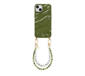 xoxo Wildhearts iPhone 15 Plus - Glaze Cord Case - Deep Olives & Pearls