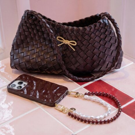 xoxo Wildhearts xoxo Wildhearts iPhone 12 - Glaze Cord Case - Burgundy Muse & Pearls