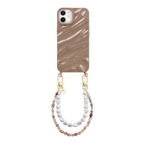 xoxo Wildhearts xoxo Wildhearts iPhone 11 - Glaze Cord Case - Soft Taupe & Pearls