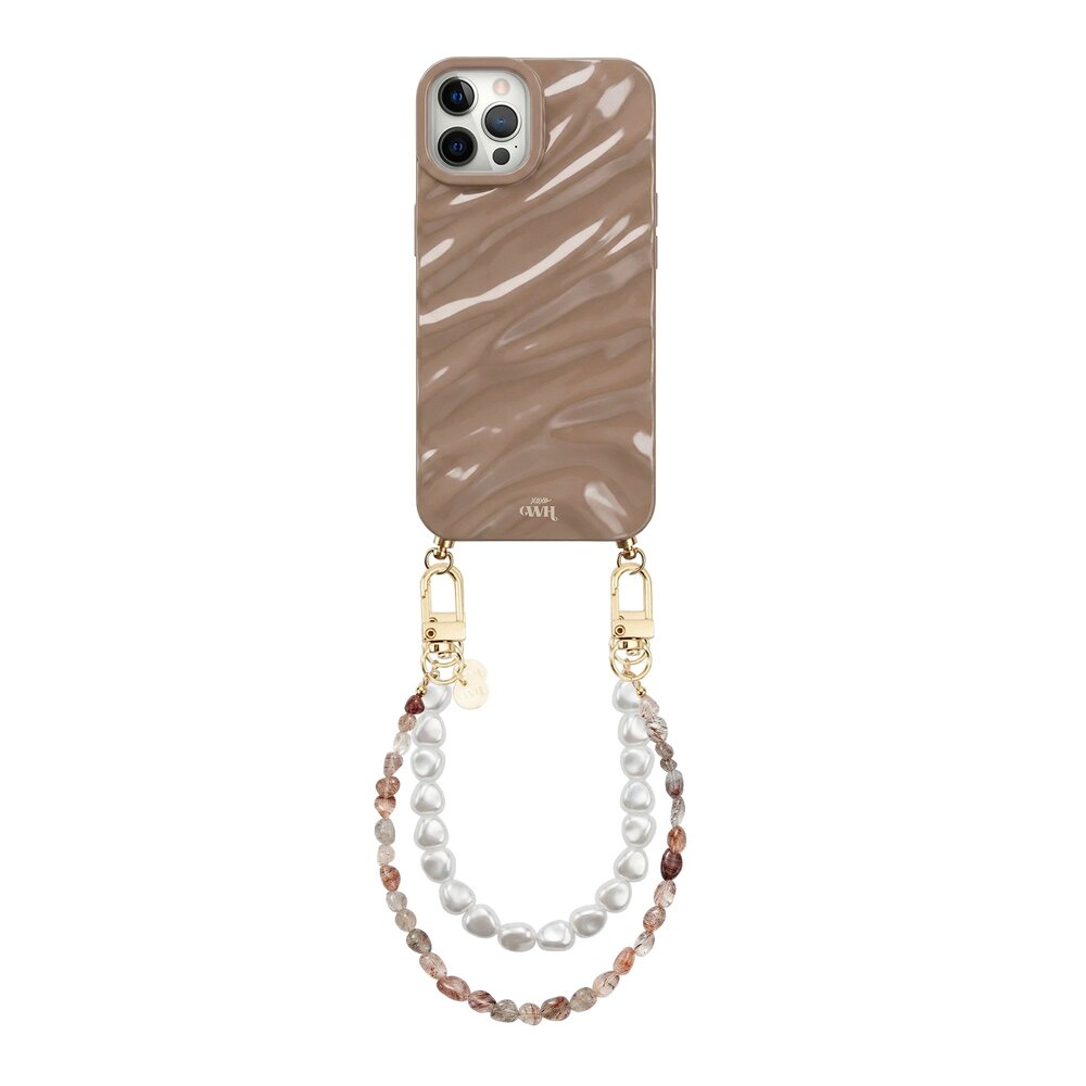 xoxo Wildhearts xoxo Wildhearts iPhone 12 Pro Max - Glaze Cord Case - Soft Taupe & Pearls