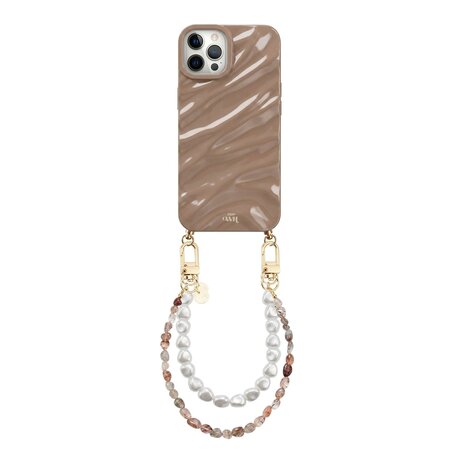 xoxo Wildhearts xoxo Wildhearts iPhone 12 Pro Max - Glaze Cord Case - Soft Taupe & Pearls
