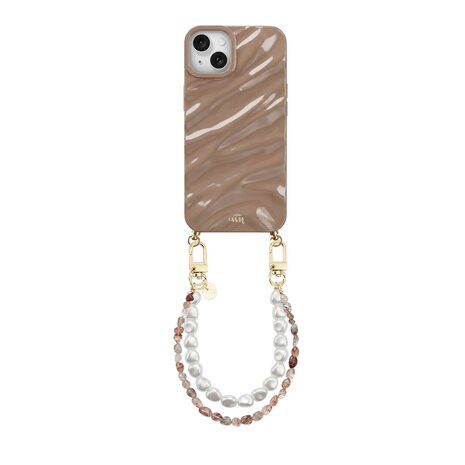 xoxo Wildhearts xoxo Wildhearts iPhone 15 Plus - Glaze Cord Case - Soft Taupe & Pearls
