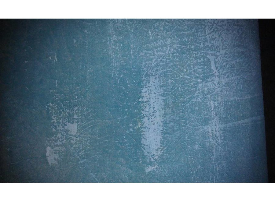 Achtergronddoek 3 x 6 mtr. Handgeschilderd, groen/blauw/wit aangezet met kwast