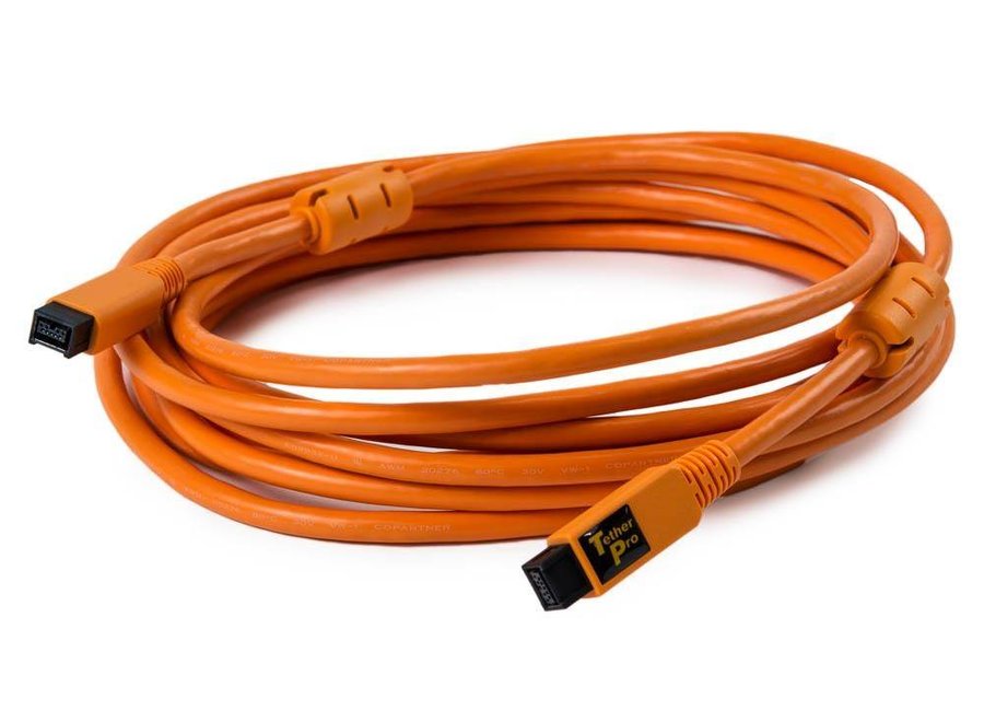 TetherPro Fire Wire 800-9 pin to 9 pin ( 15ft/4.6 mtr) Oranje