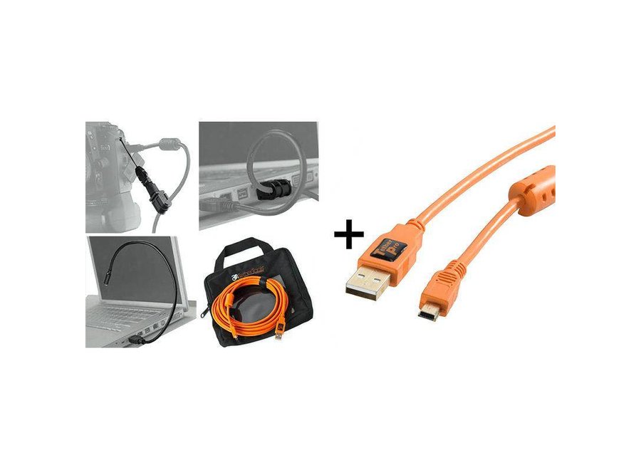 TetherTools Starter Tethering Kit w/ USB 2.0 Mini-B 5 Pin Cable 15' ORG