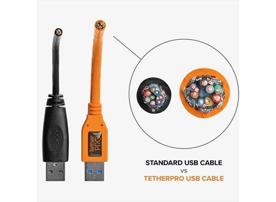 TetherPro USB-C to 3.0Micro-B 15' (4.6m) High-Visibility Orange