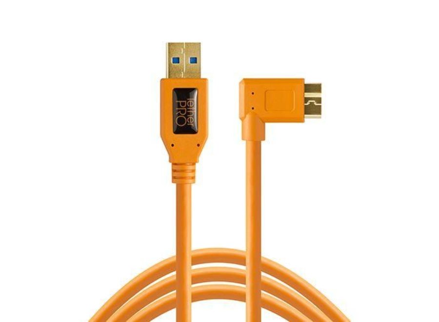 TetherPro USB 3.0 to Micro-B Right Angle 15'(4.6m) High-Visibility Orange