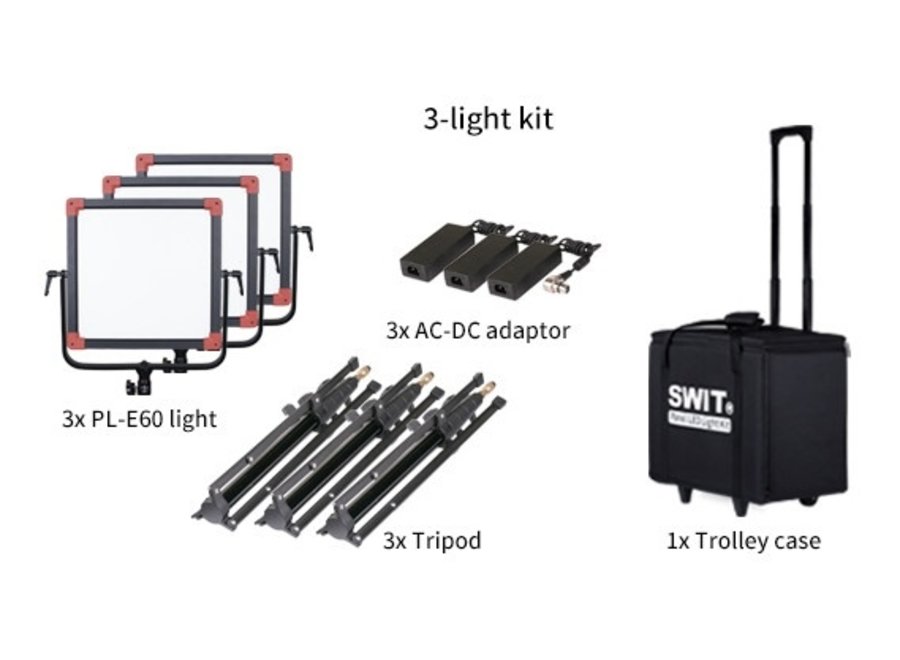 Swit PL-E60 LED Panel Light 3 KIT zonder DMX