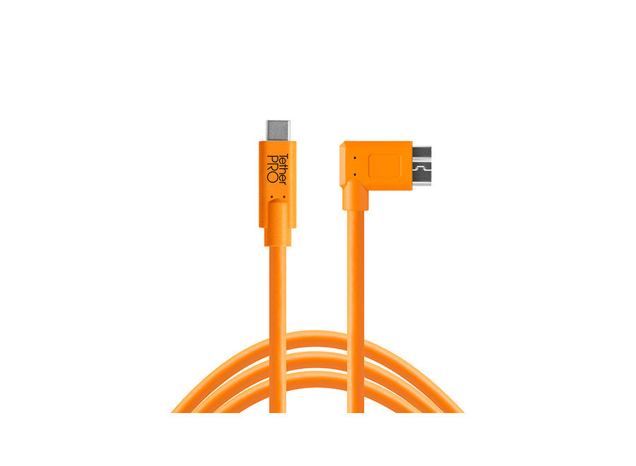 TetherPro USB-C to 3.0 Micro-B Right Angle 4.6m Orange