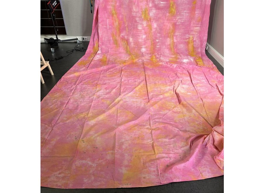 Sunset Bloom Handgeschilderd Achtergronddoek 3x6m Roze/Oranje