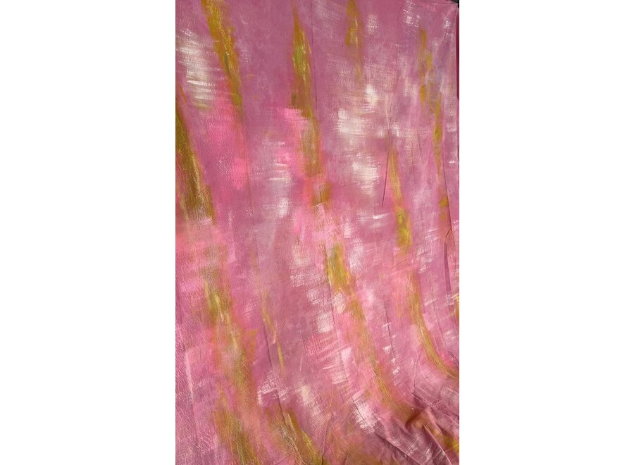 Sunset Bloom Handgeschilderd Achtergronddoek 3x6m Roze/Oranje