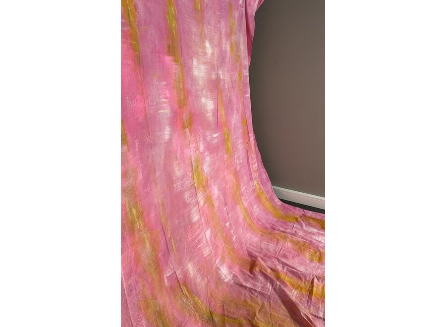 Sunset Bloom Handgeschilderd Achtergronddoek 3x6m Roze/Oranje