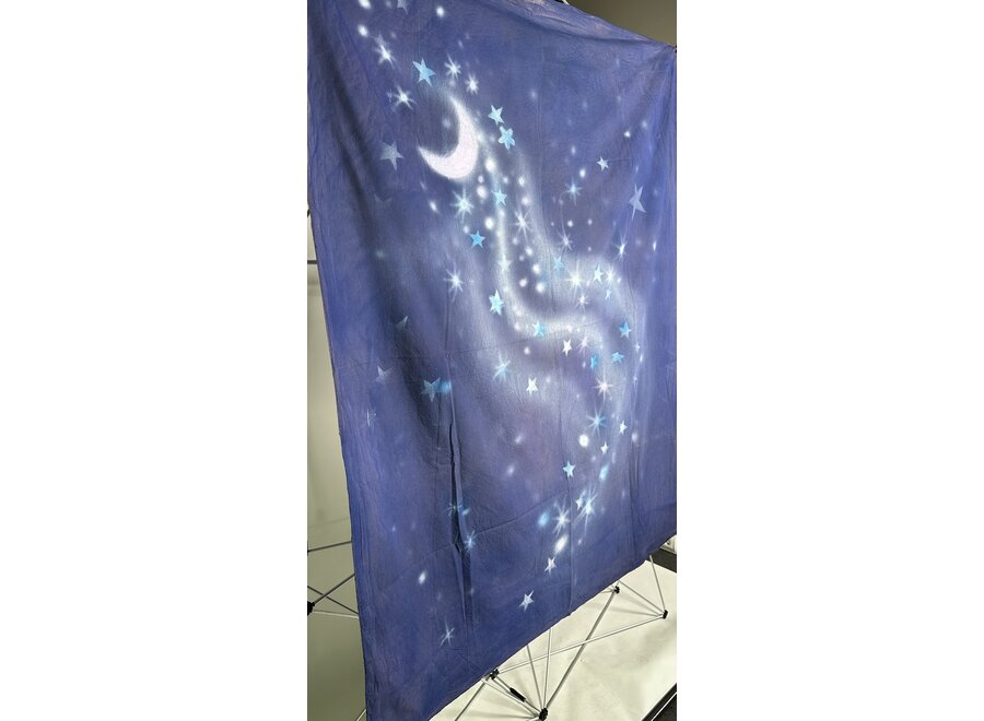 Handgeschilderd Achtergronddoek 1.5m x 1.80m Blue| Maan & sterren
