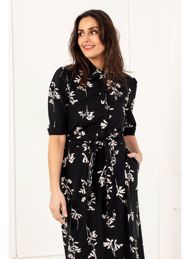 Delfina flower dress - black/ecru