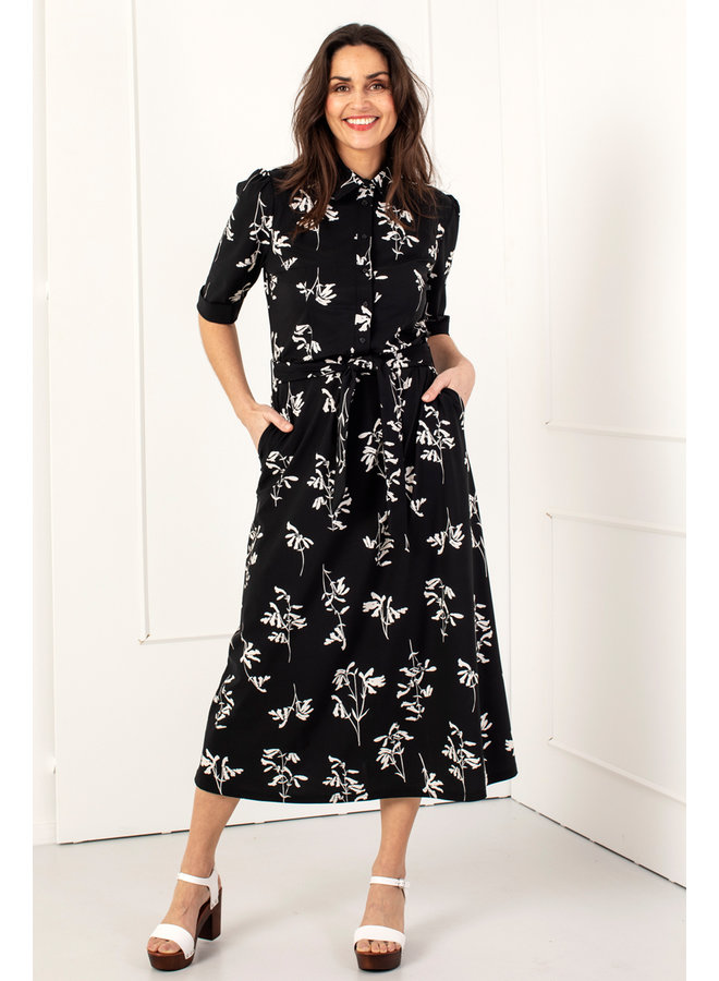 Delfina flower dress - black/ecru