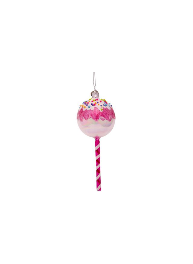 Kersthanger white/pink lollipop round H16.5cm