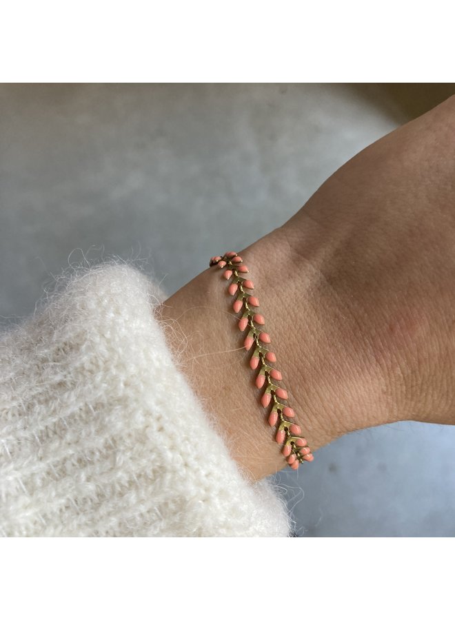 Armband - blaadjes oranje/roze