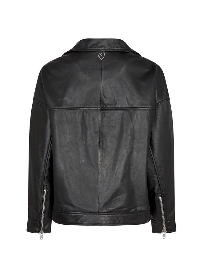 Sancha Oversized Leather Jacket - Black
