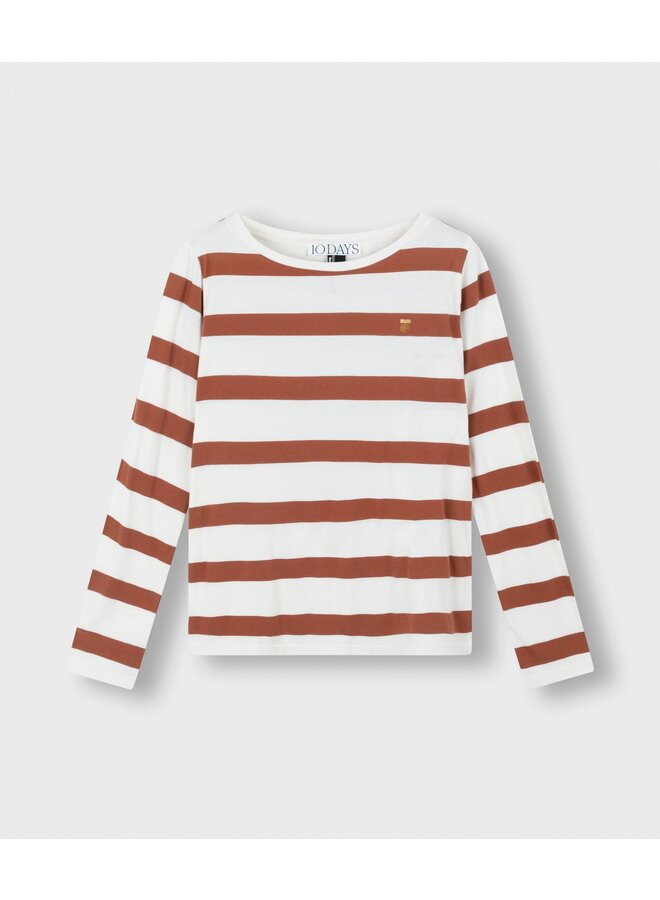 20-775-3204 Longsleeve tee stripe - Ecru/saddle