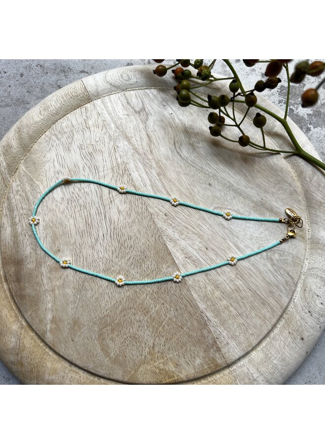 Ketting - Mint met bloemetjes