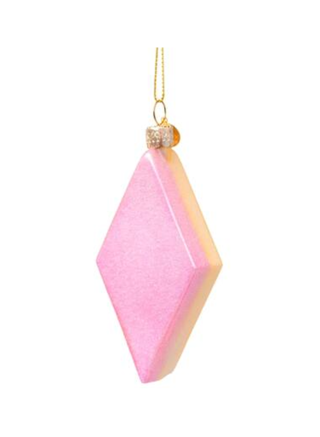 Kersthanger - Glass pink/yellow diamond marshmellow