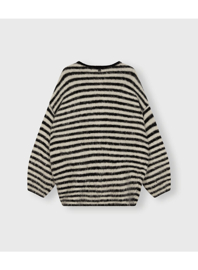 20-611-4201 Soft oversized sweater stripes - Ecru/black