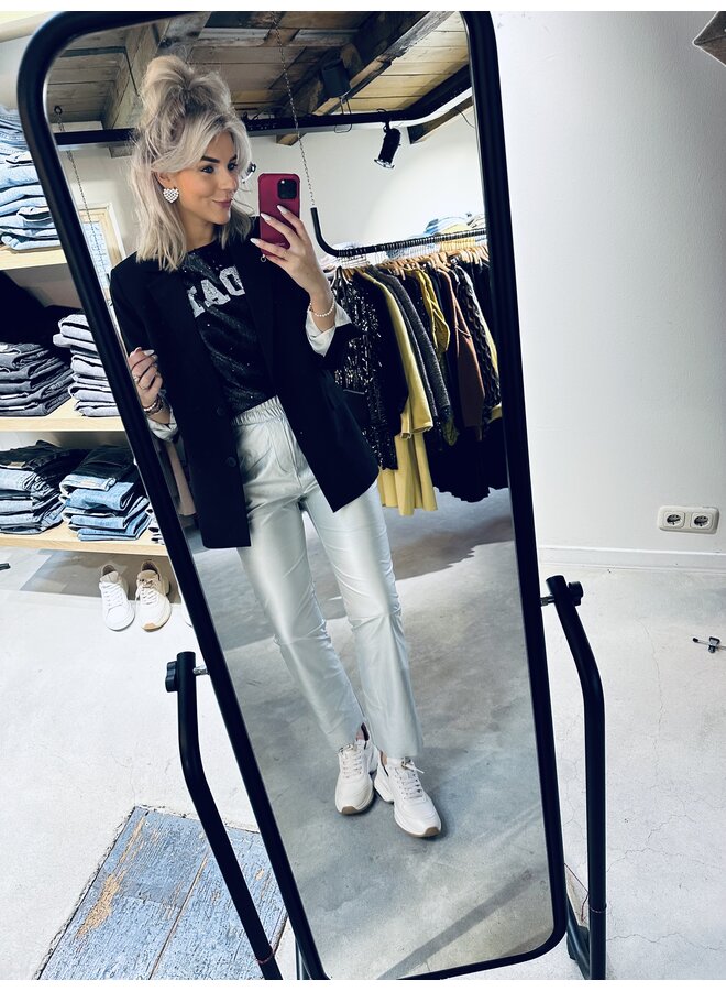 20-010-4201 Flared pants leatherlook - Silver