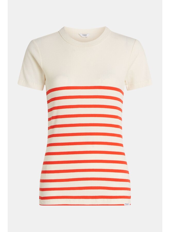 S24F1425 T-shirt stripe - Ecru/Coral