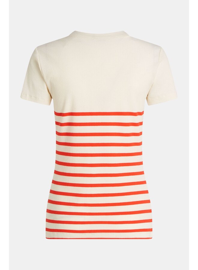 S24F1425 T-shirt stripe - Ecru/Coral