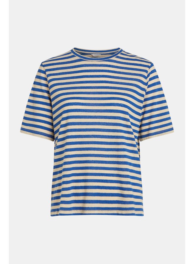 S24T1077 T-shirt stripe - True blue/Beige