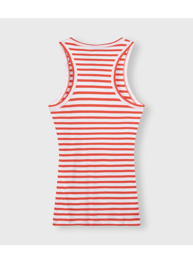 20-461-4202 Tank top rib stripes - White/Poppy red