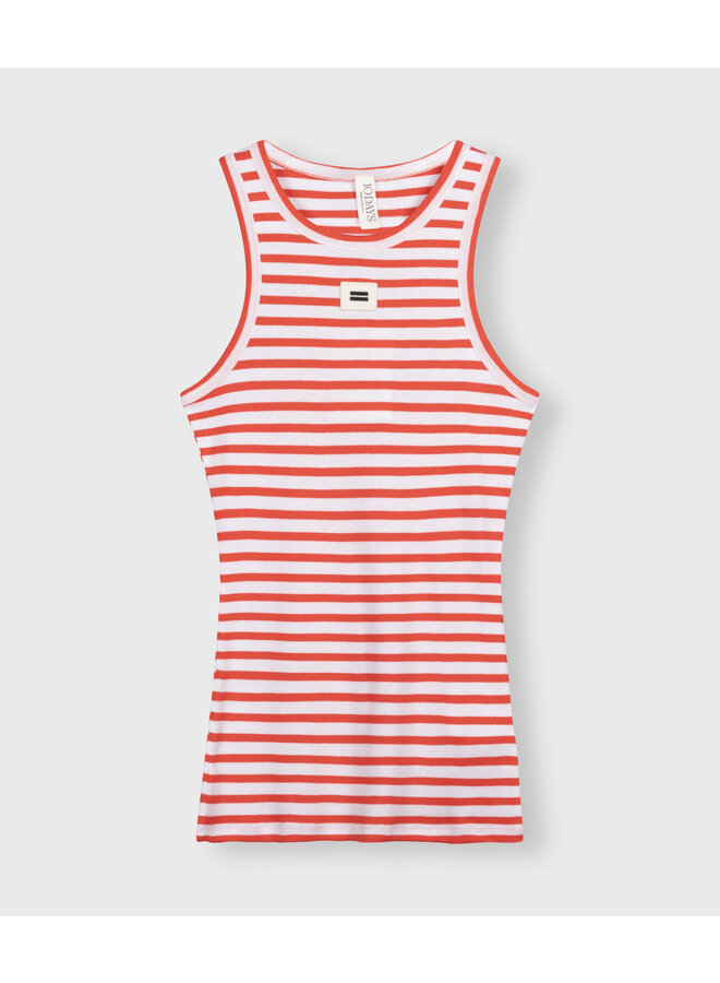 20-461-4202 Tank top rib stripes - White/Poppy red