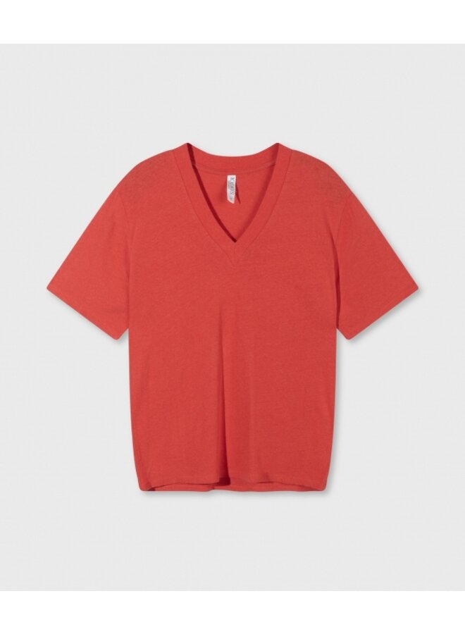 20-750-4202 V-neck tee linen cotton - Poppy red