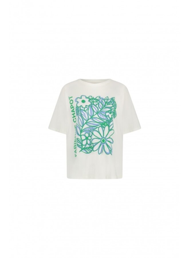 Fay Bloom Green T-shirt - Cream White/Green